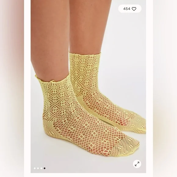 Free People Poppy Crochet Socks. NWT. Canary - Picture 2 of 4